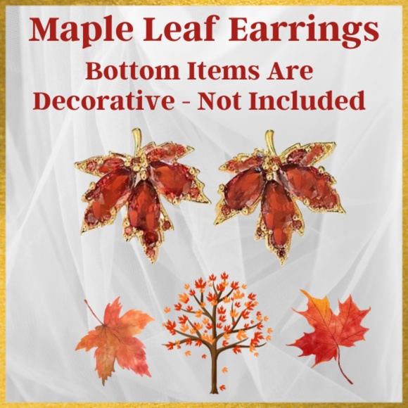 Red Maple Leaf Retro Stud Earrings New With Tags - Sealed in Manufacturer Bag - Picture 3 of 6